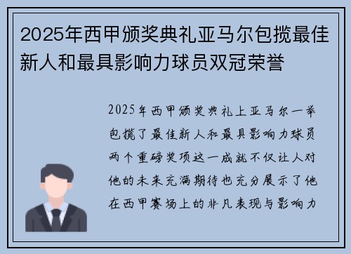 2025年西甲颁奖典礼亚马尔包揽最佳新人和最具影响力球员双冠荣誉